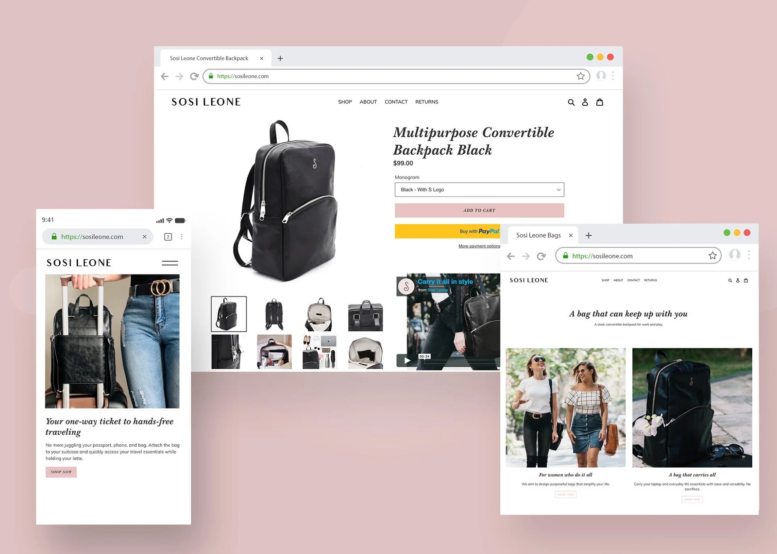The Sosi Leone Shopify store on desktop and mobile