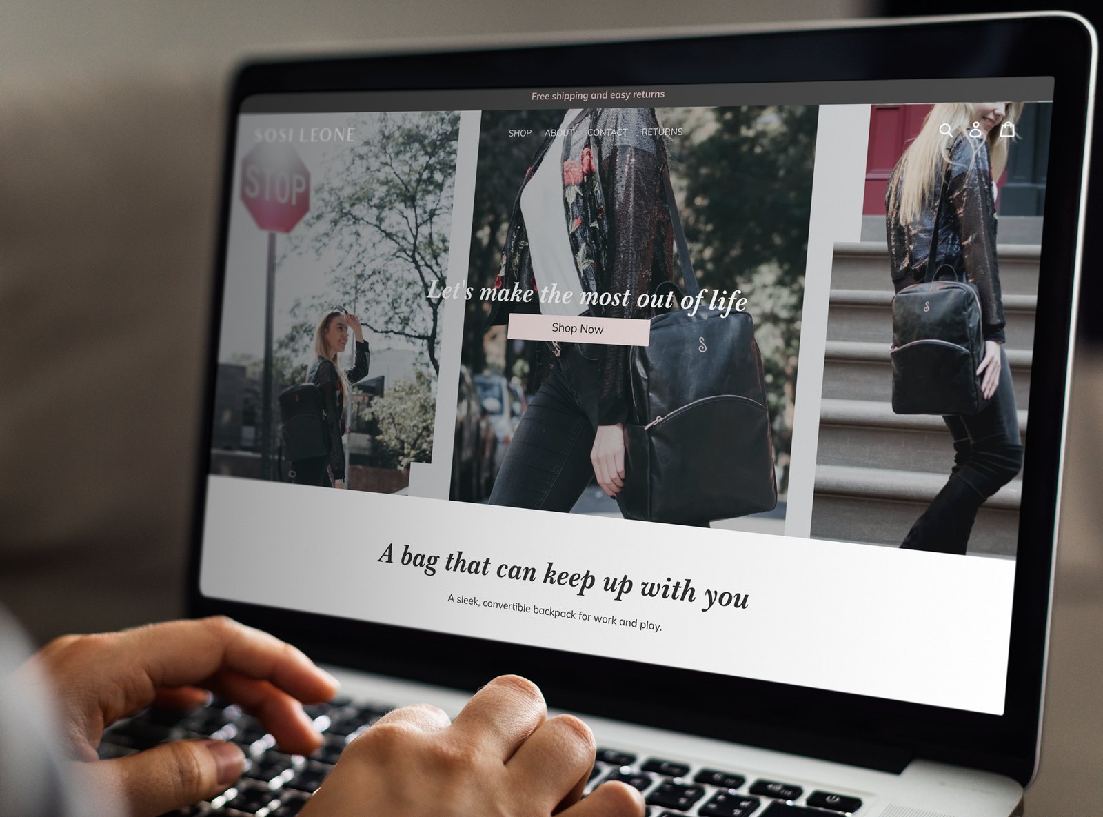 The Sosi Leone website on a laptop: Let's make the most out of life