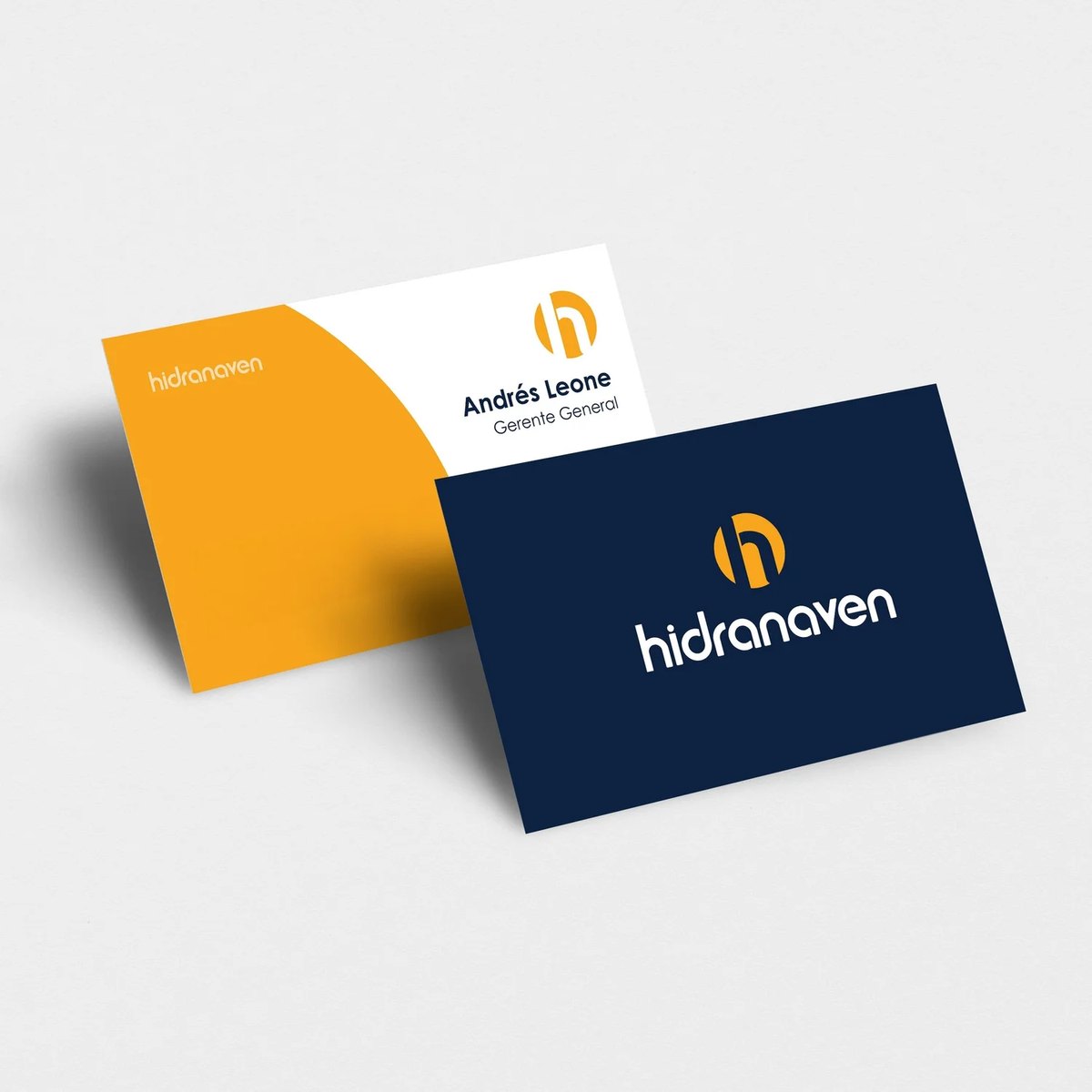 Hidranaven business cards in navy, yellow and white